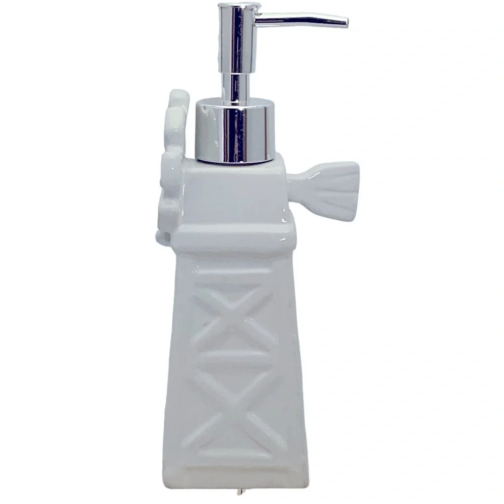 Farmhouse Windmill Soap Dispenser Lotion Pump Dispenser Ceramic White Silver